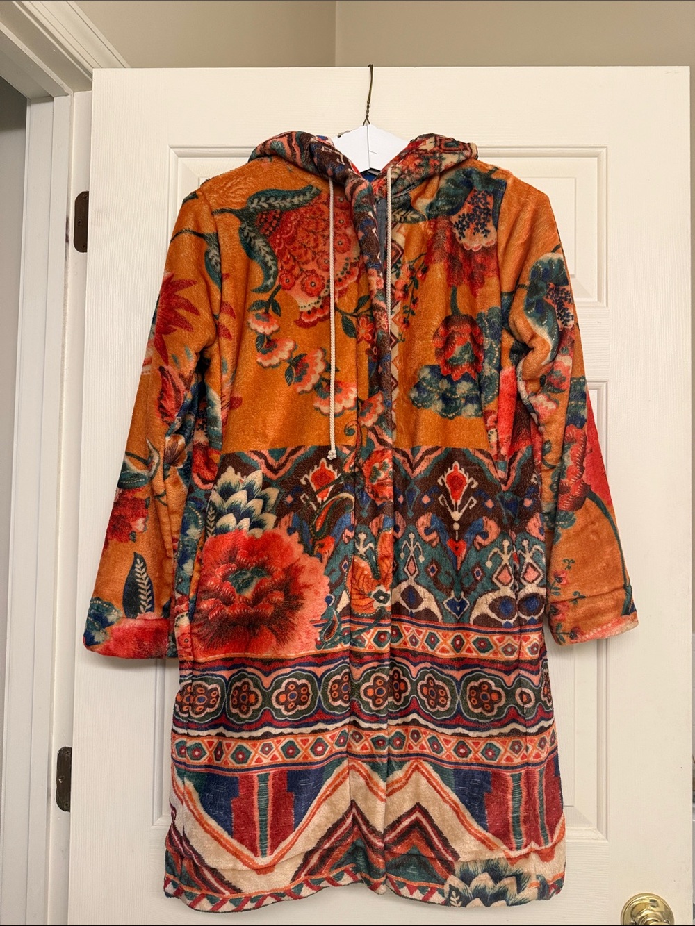 Johnny Was EXCELLENT condition Women's Orange Floral Plush Hooded Coat